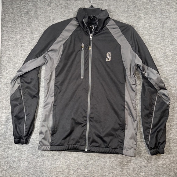 Antigua Womens Seattle Mariners Full Zip Jacket Black Gray Mock Neck Sz M - Picture 1 of 7